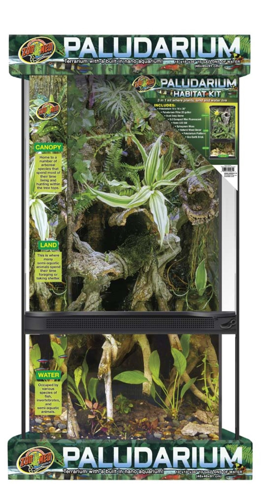 Zoo Med Paludarium Terrarium with Nano Aquarium Habitat 18x36